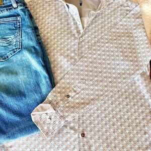 Men's Geometric Print Shirt - Cream and Brown